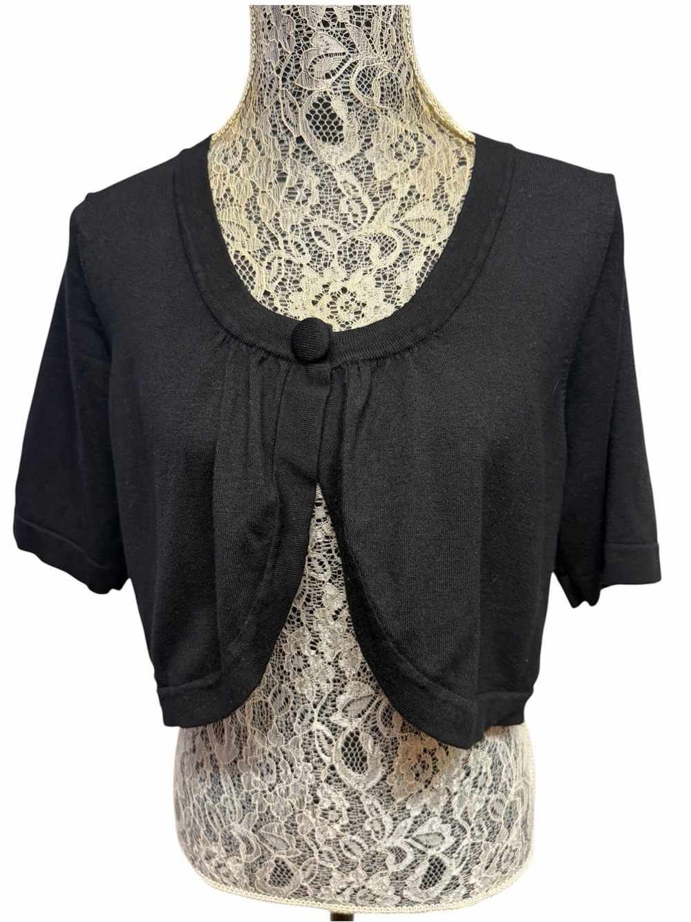 George XL Black Short Sleeve Cropped Button Front Shrug Bolero Cardigan